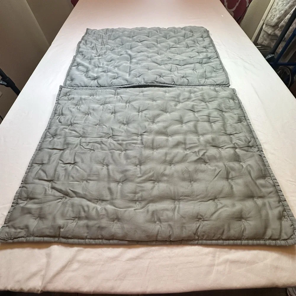 Pottery Barn Lyocell Hand Tacked Quilted Standard Pillow Shams Gray/Green Set 2